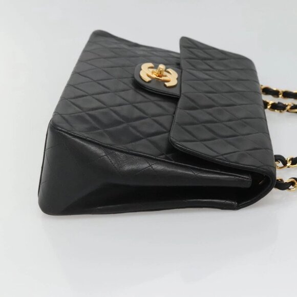 CHANEL Big Matelasse 34 Single Flap Chain Bag Lamb Skin Black CC Auth nb349AM - Picture 6 of 16